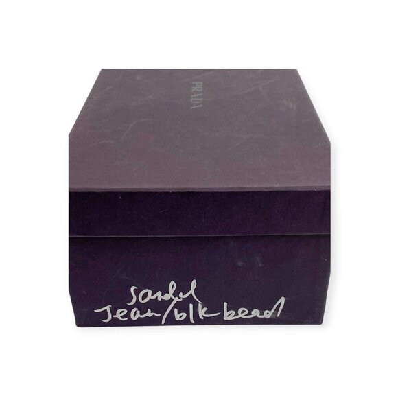 Prada denim ankle strap heeled sandal with black beading, size 38 EU - Picture 4 of 15